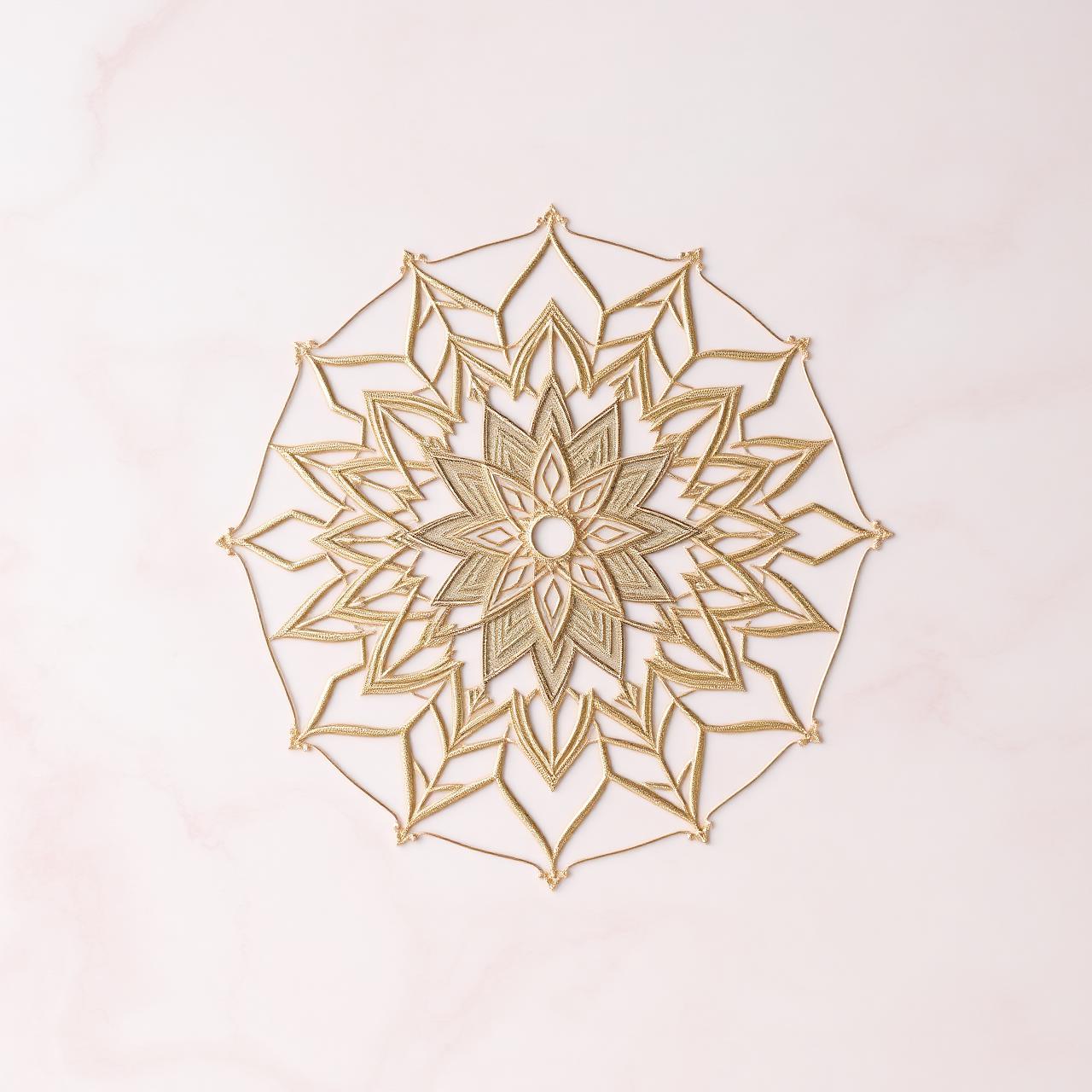 Mandala dorado sobre mármol rosado